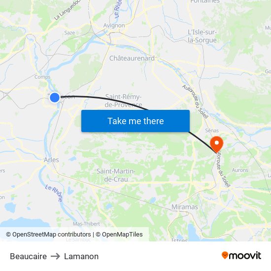 Beaucaire to Lamanon map
