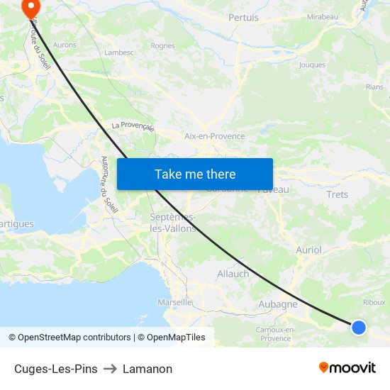 Cuges-Les-Pins to Lamanon map