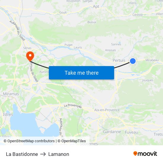 La Bastidonne to Lamanon map