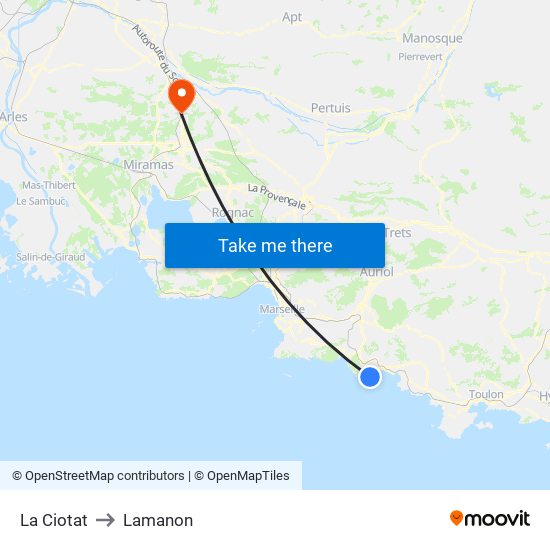 La Ciotat to Lamanon map