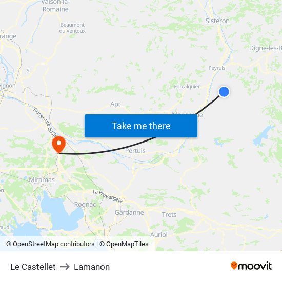 Le Castellet to Lamanon map