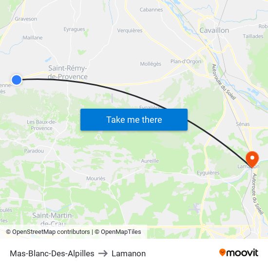 Mas-Blanc-Des-Alpilles to Lamanon map