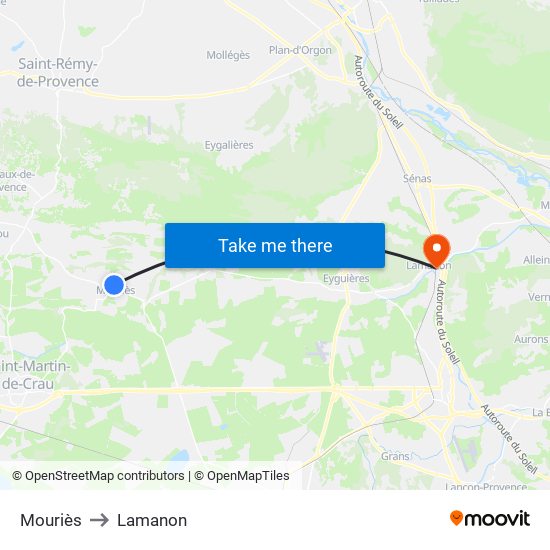 Mouriès to Lamanon map