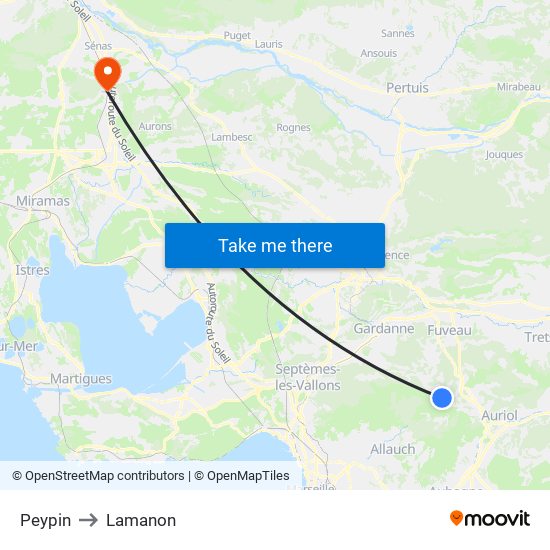 Peypin to Lamanon map