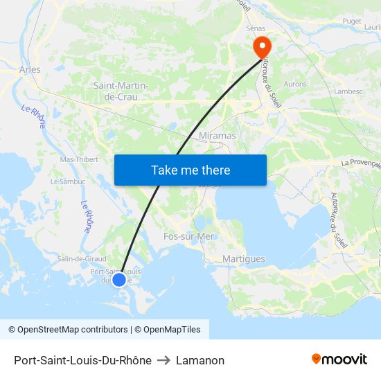 Port-Saint-Louis-Du-Rhône to Lamanon map