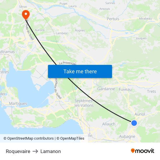 Roquevaire to Lamanon map