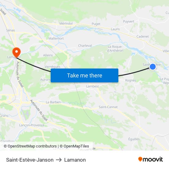 Saint-Estève-Janson to Lamanon map