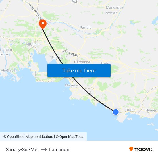 Sanary-Sur-Mer to Lamanon map