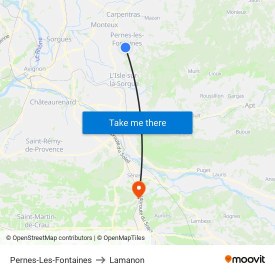 Pernes-Les-Fontaines to Lamanon map