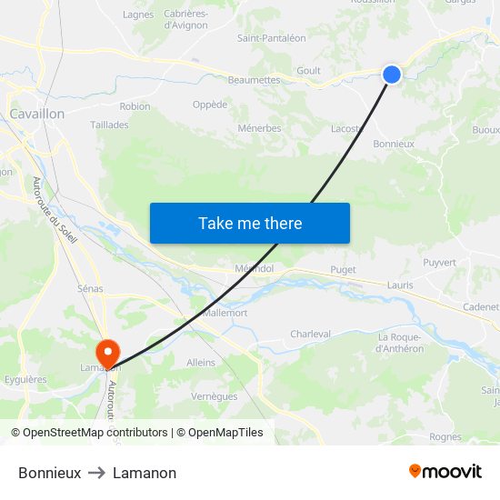 Bonnieux to Lamanon map