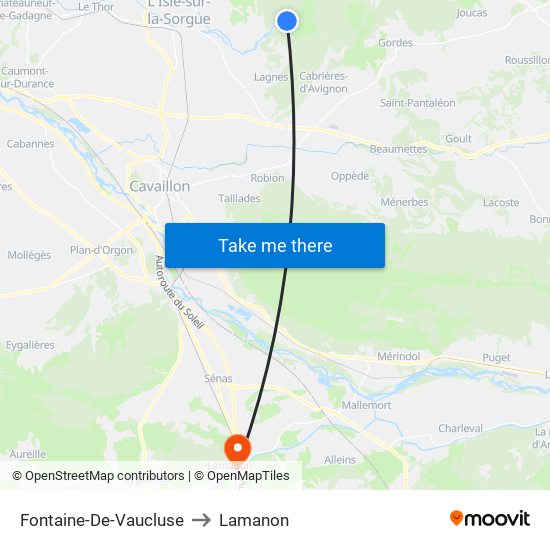 Fontaine-De-Vaucluse to Lamanon map