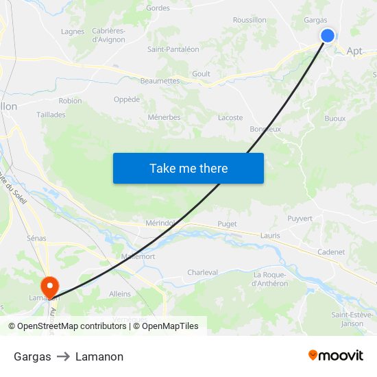 Gargas to Lamanon map