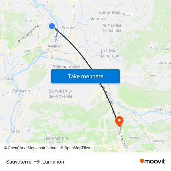 Sauveterre to Lamanon map