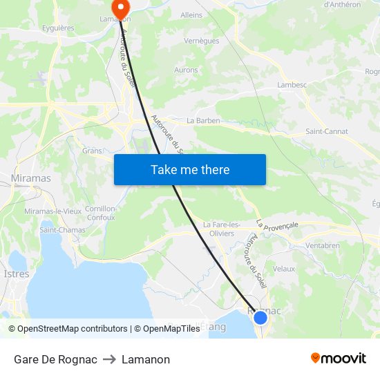 Gare De Rognac to Lamanon map