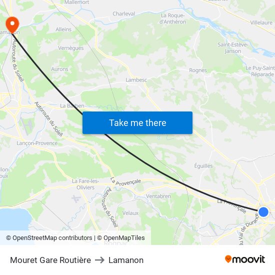Mouret Gare Routière to Lamanon map