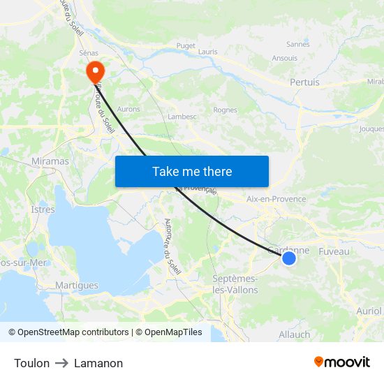 Toulon to Lamanon map