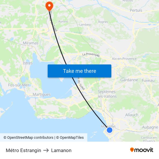 Métro Estrangin to Lamanon map