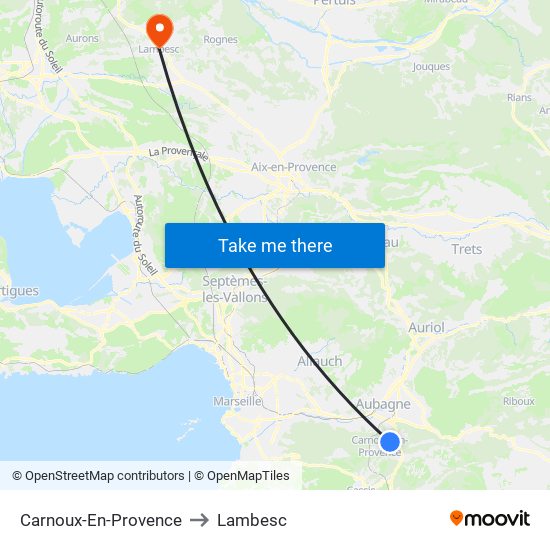Carnoux-En-Provence to Lambesc map