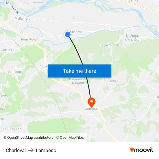 Charleval to Lambesc map