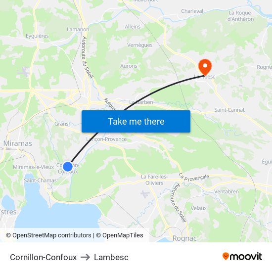 Cornillon-Confoux to Lambesc map