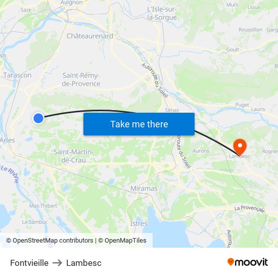 Fontvieille to Lambesc map