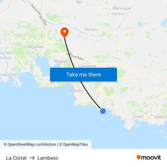 La Ciotat to Lambesc map