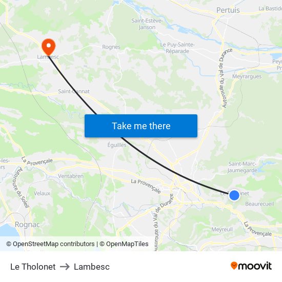 Le Tholonet to Lambesc map