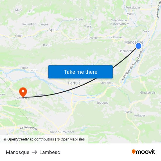 Manosque to Lambesc map