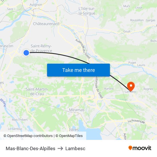 Mas-Blanc-Des-Alpilles to Lambesc map