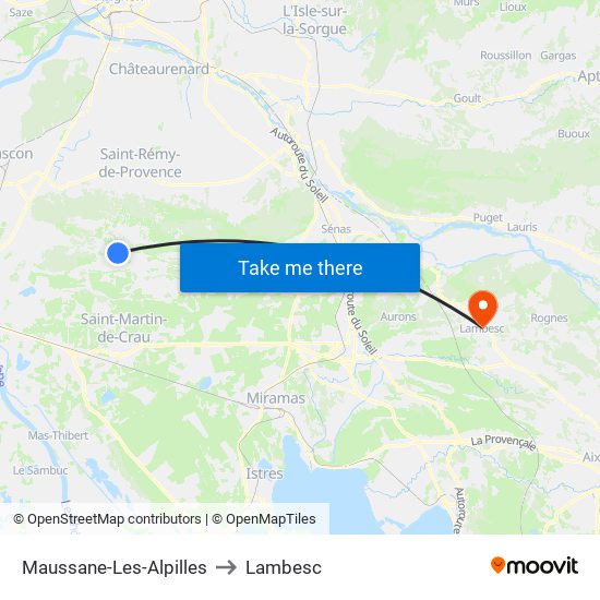 Maussane-Les-Alpilles to Lambesc map