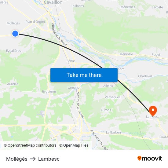 Mollégès to Lambesc map