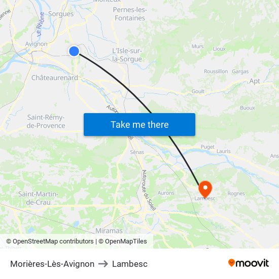 Morières-Lès-Avignon to Lambesc map