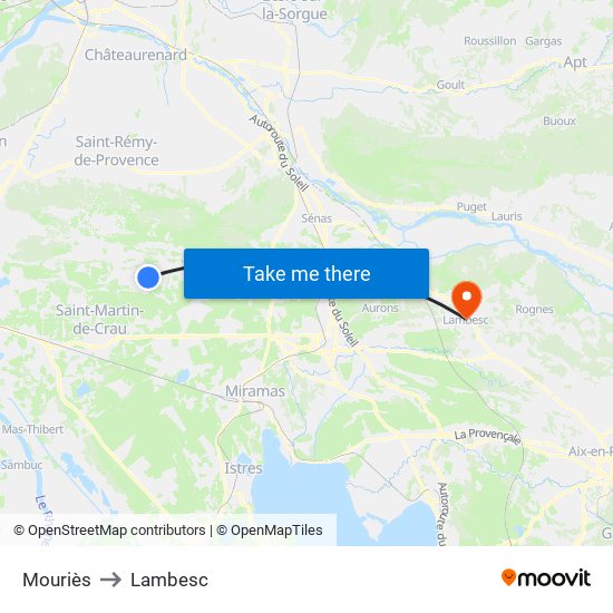 Mouriès to Lambesc map