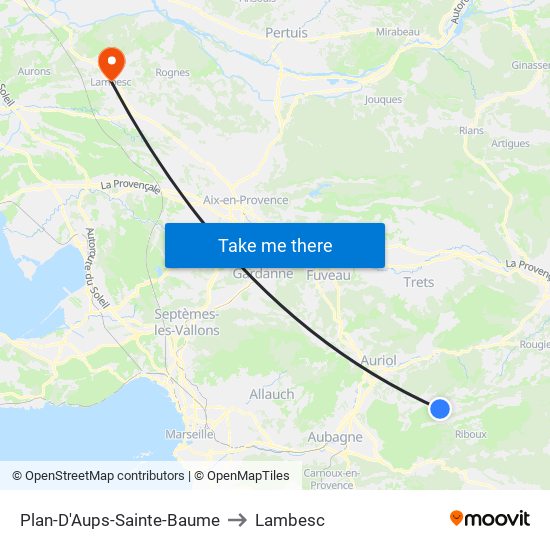 Plan-D'Aups-Sainte-Baume to Lambesc map
