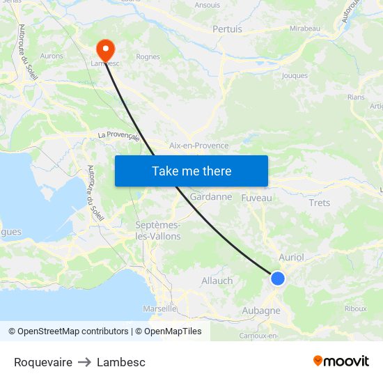 Roquevaire to Lambesc map