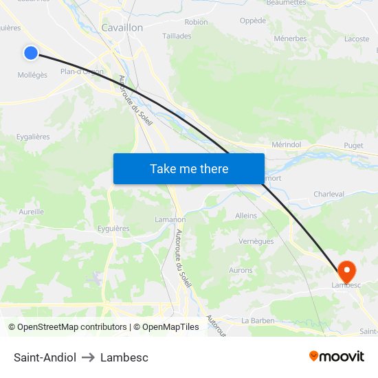 Saint-Andiol to Lambesc map