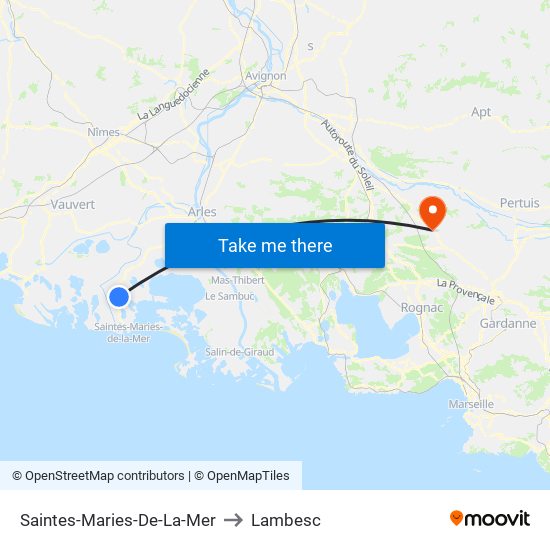 Saintes-Maries-De-La-Mer to Lambesc map