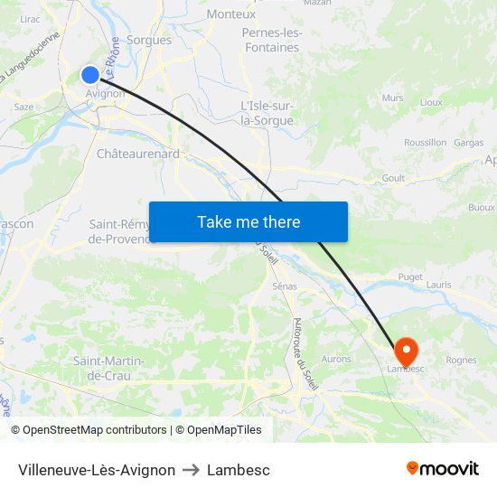 Villeneuve-Lès-Avignon to Lambesc map