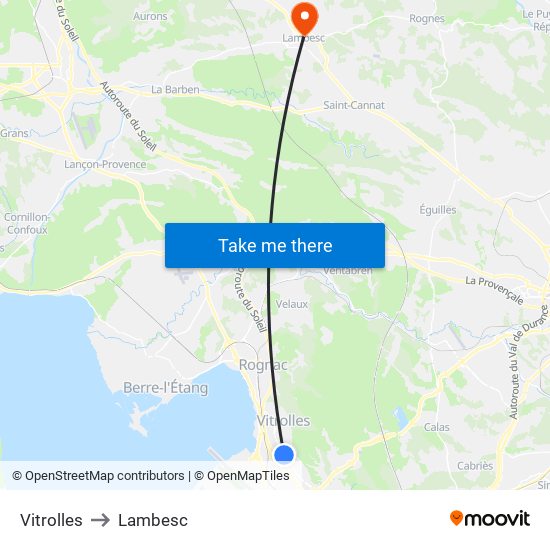 Vitrolles to Lambesc map