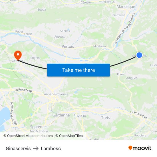 Ginasservis to Lambesc map