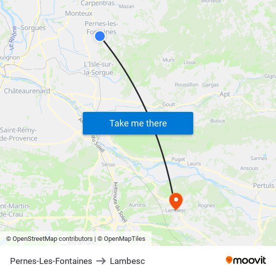 Pernes-Les-Fontaines to Lambesc map