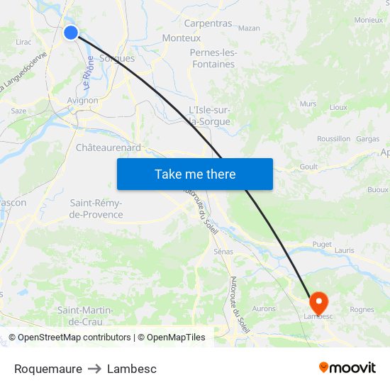 Roquemaure to Lambesc map