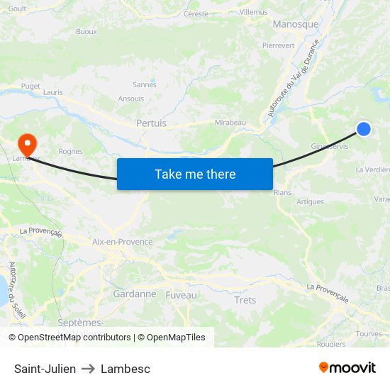 Saint-Julien to Lambesc map