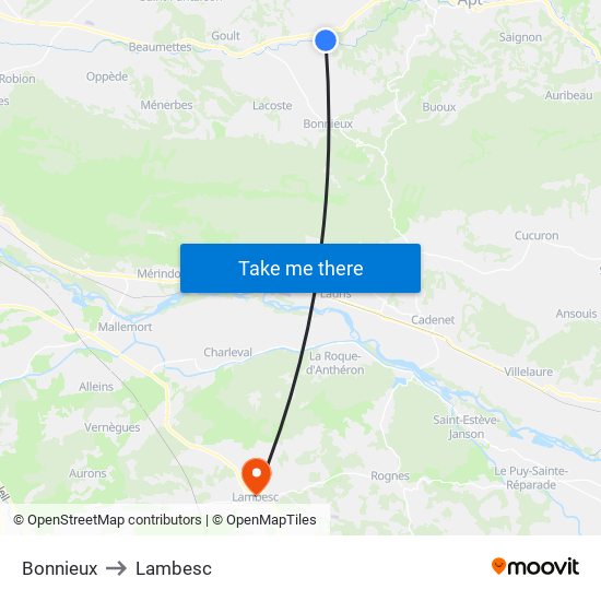 Bonnieux to Lambesc map