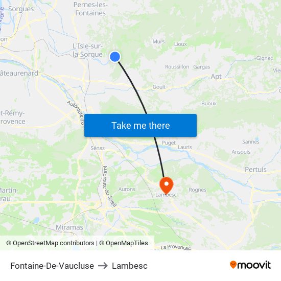Fontaine-De-Vaucluse to Lambesc map