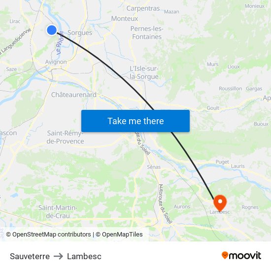 Sauveterre to Lambesc map