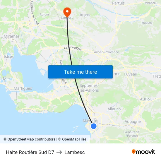 Halte Routière Sud D7 to Lambesc map