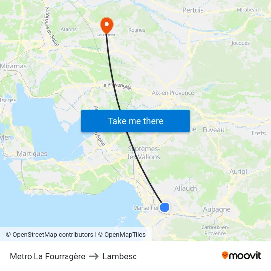 Metro La Fourragère to Lambesc map