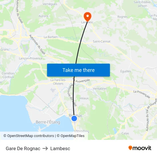 Gare De Rognac to Lambesc map