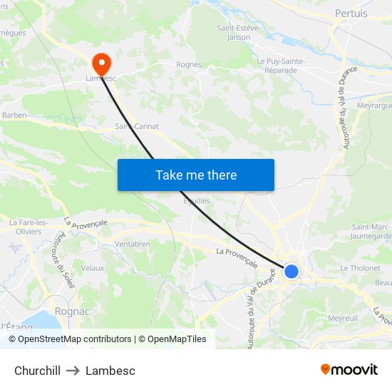 Churchill to Lambesc map